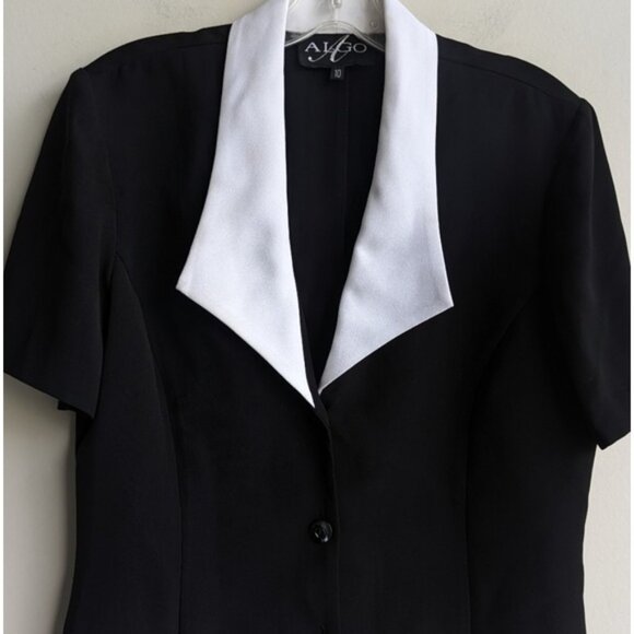 Vintage Algo short sleeve blazer blouse with white collar - Picture 2 of 4